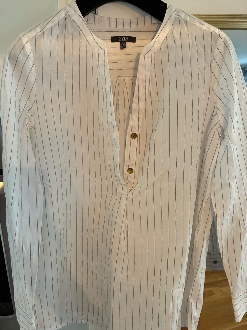 NYDJ White Shirt with Thin Gray Pinstripes